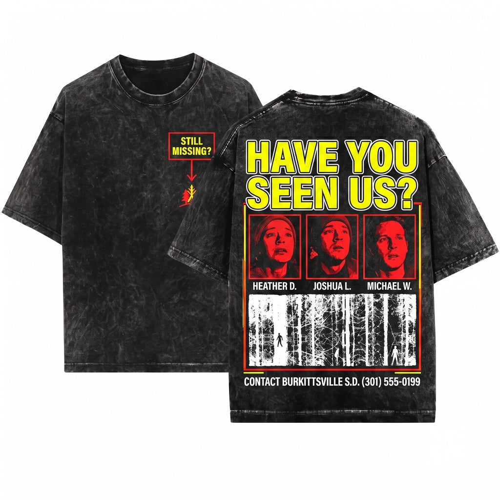 Retro 90s Horror Movie Witch Missing Poster Graphic Unisex Wash T-Shirt