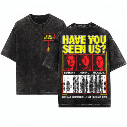 Retro 90s Horror Movie Witch Missing Poster Graphic Unisex Wash T-Shirt