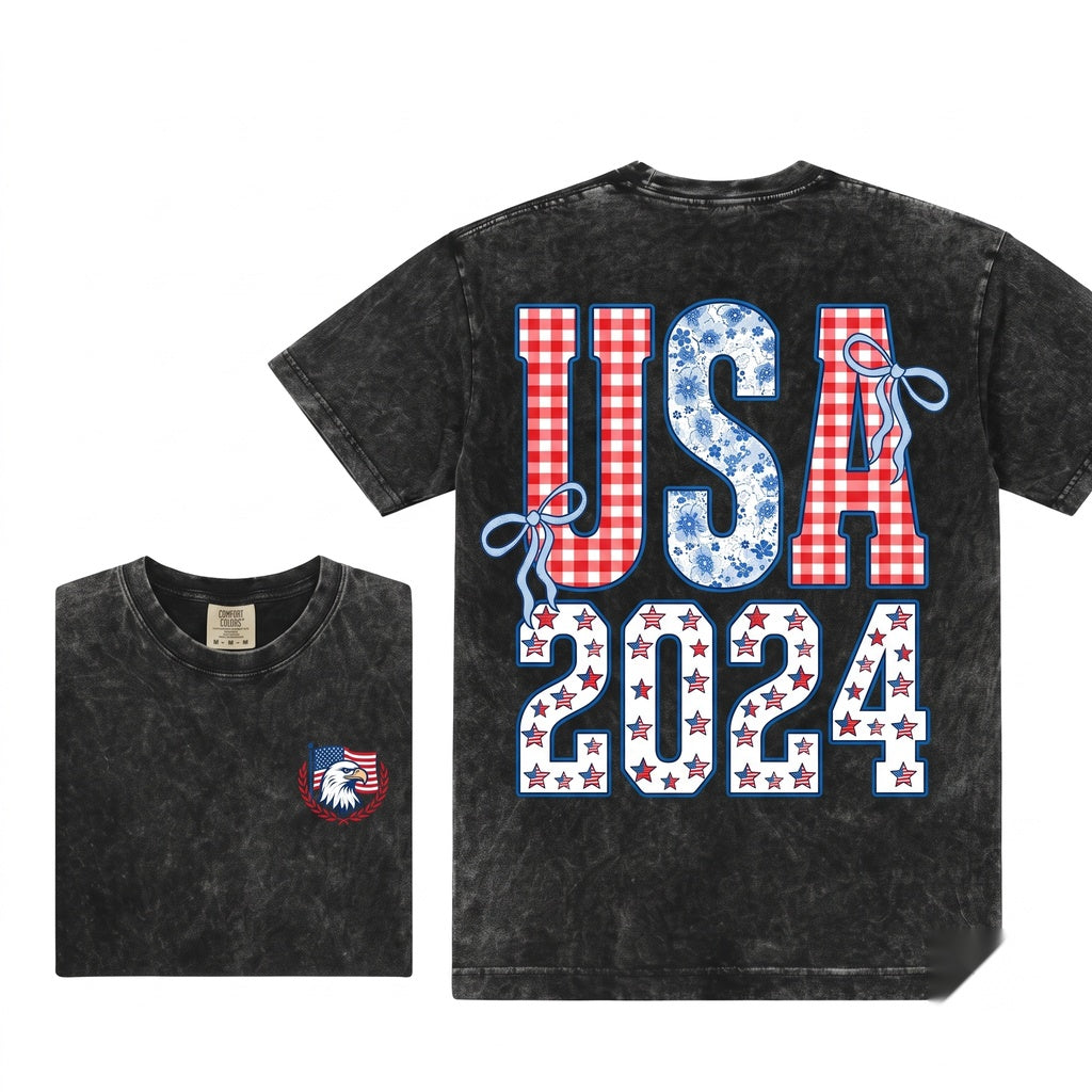 America Ribbons Bows 250th Anniversary USA Patriotic Unisex Wash T-Shirt