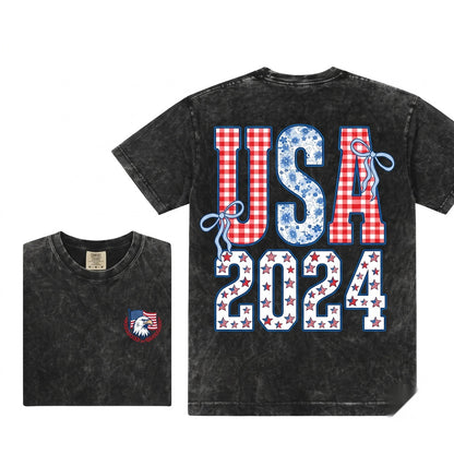 America Ribbons Bows 250th Anniversary USA Patriotic Unisex Wash T-Shirt