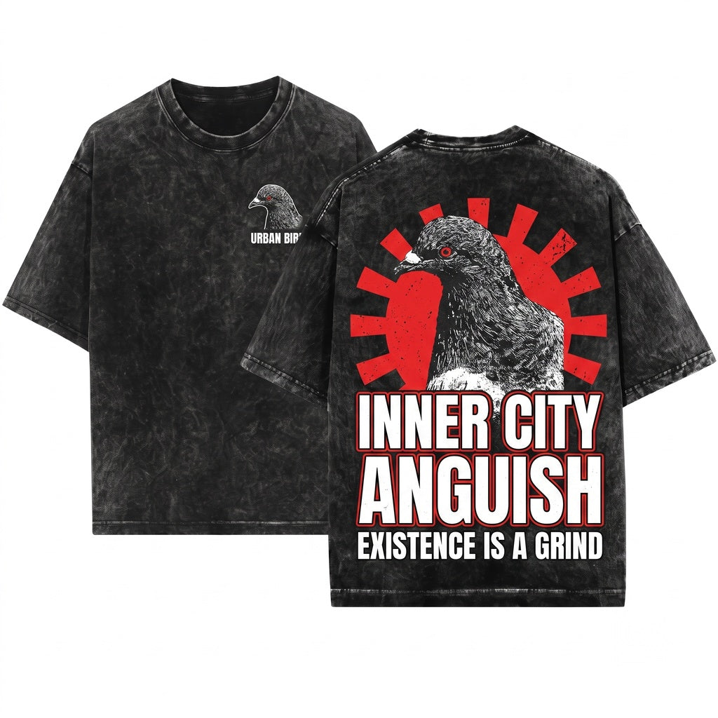 Anguish Pigeon Vintage Japanese Retro Graphic Graphic Tee Unisex Wash T-Shirt