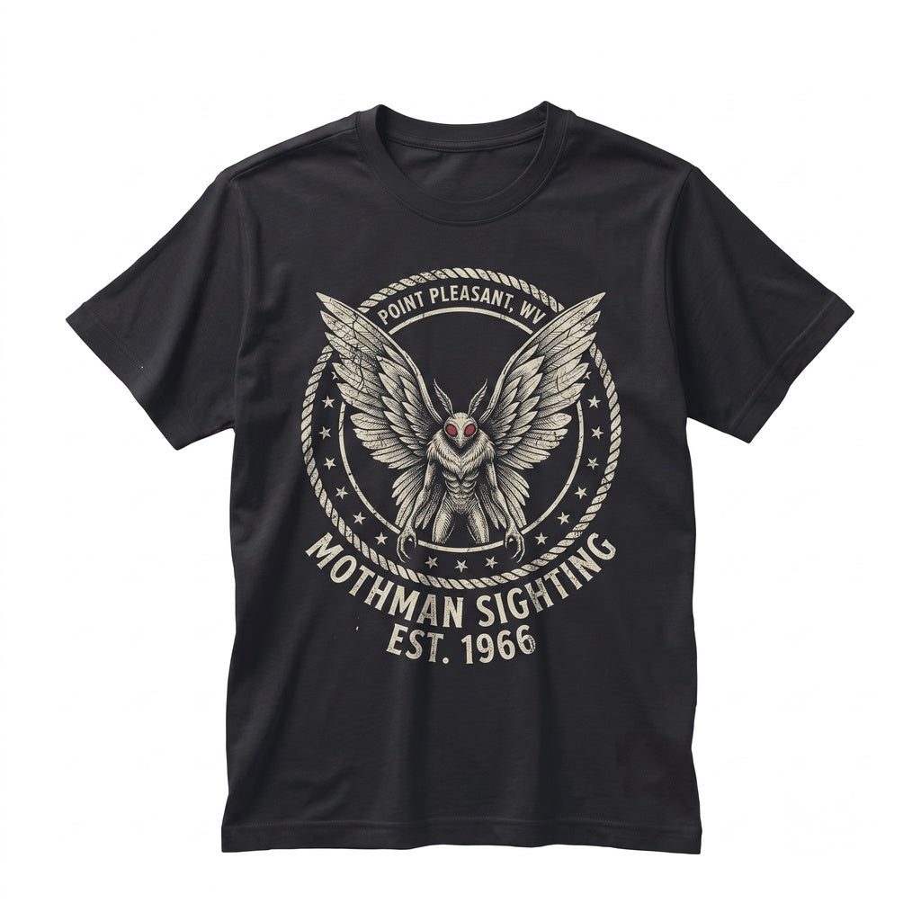 Gothic Mothman Cryptid Dark Fantasy Horror Paranormal Monster Red Letter Unisex TShirt