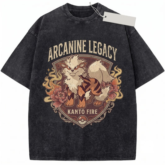 Vintage Washed Cotton Retro Fire Canine Graphic Japanese Floral Oversized Streetwear Anime Gamer Gift Unisex TShirt