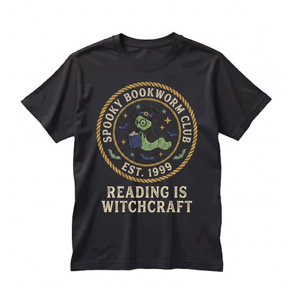 Spooky Halloween Bookworm Embroidered Literary Reader Novel Top Unisex TShirt
