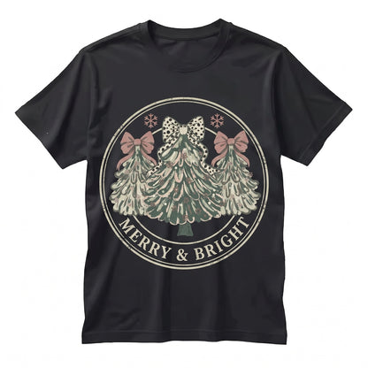 Pink Merry & Bright Xmas Tree Festive Bow Lights Cute Jolly Holiday Christmas Unisex TShirt