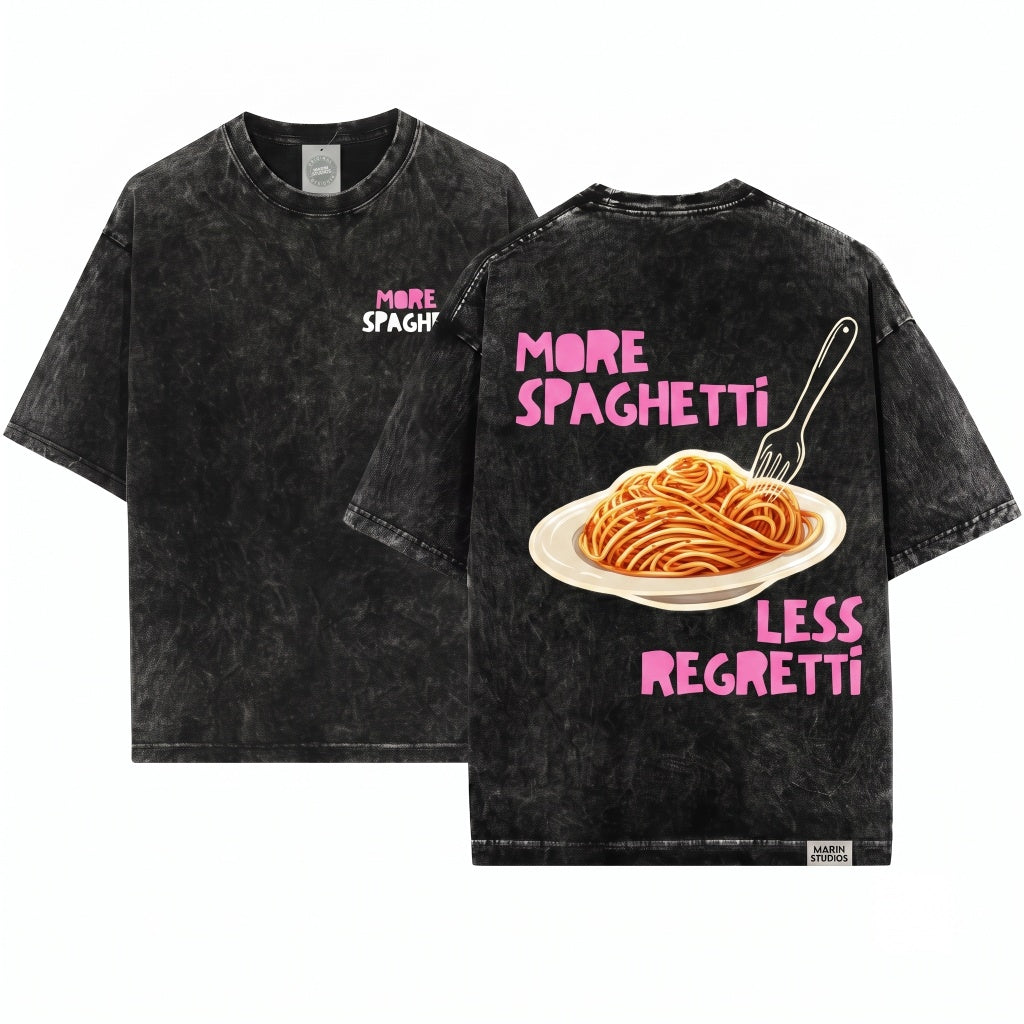 More Spaghetti Less Regretti Funny Retro Foodie Pasta Lover Graphic Unisex Wash T-Shirt
