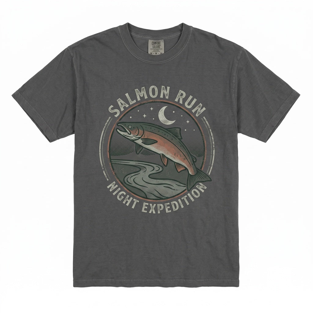 Salmon Fish 90s Moonlit Lake Graphic Fisherman Gift Outdoor Adventure Unisex TShirt