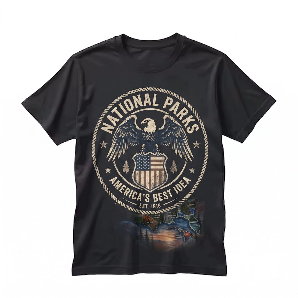 Vintage American National Parks Nature Map Graphic Print Outdoor Unisex TShirt