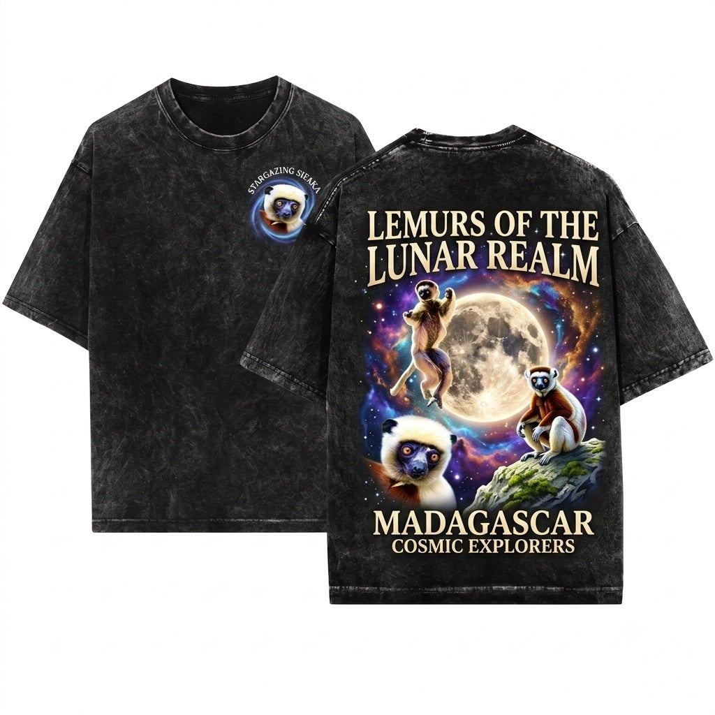 Sifaka Lemur Vintage Primate Moon Retro Graphic Wildlife Animal Lover Gift Unisex Wash T-Shirt