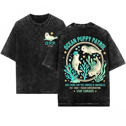 Vintage Retro Cute Baby Seal Pup Star Graphic Aesthetic Ocean Animal Lover Gift Artistic Y2K Unisex Wash T-Shirt
