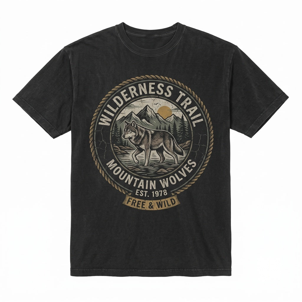 Vintage 90s Wolf Mountain Rustic Wildlife Nature Graphic Outdoor Lovers Unisex TShirt