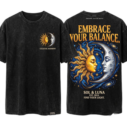 Vintage Sun Moon Celestial Mystic Astrology Graphic Boho Cosmic Art Spiritual Gift Unisex Wash T-Shirt