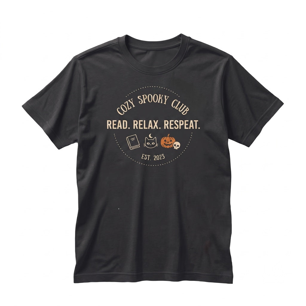 Cozy Ghost Reading Halloween Library Bookshelf Book Lover Graphic Unisex TShirt