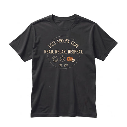 Cozy Ghost Reading Halloween Library Bookshelf Book Lover Graphic Unisex TShirt