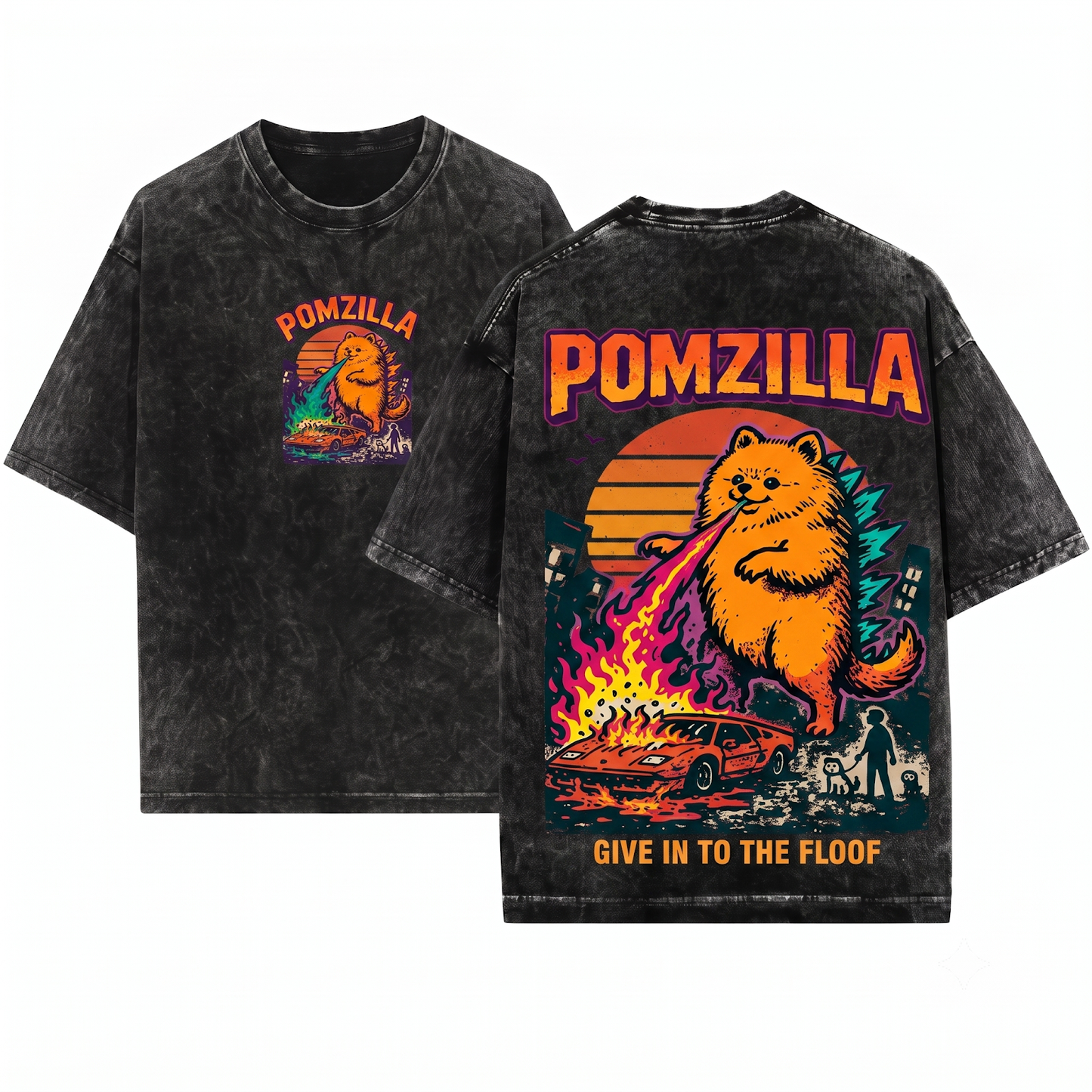 Funny Pomeranian Kaiju Tee - Vintage Comic Monster Pom Dog Mom Gift, Weird Fire-Breathing Pet Humor Unisex T-shirt