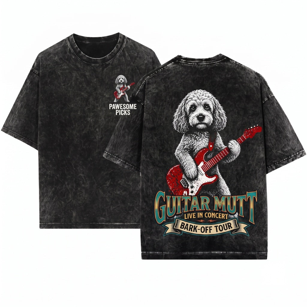 Cavapoo Rocker Guitar Music Dog Lover Gift Funny Doodle Pet Apparel Unisex Wash T-Shirt