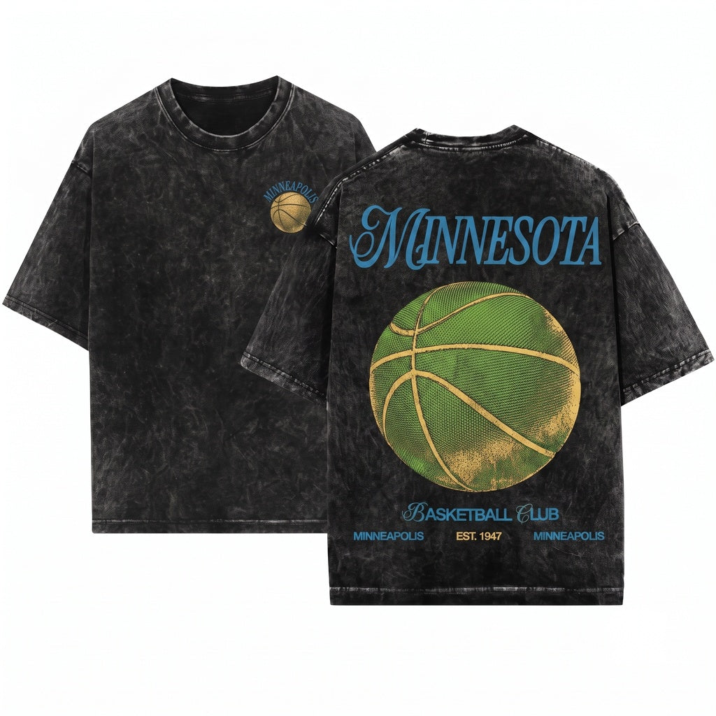 Minnesota Basketball Graphic Streetwear Back Print Unisex Wash T-Shirt