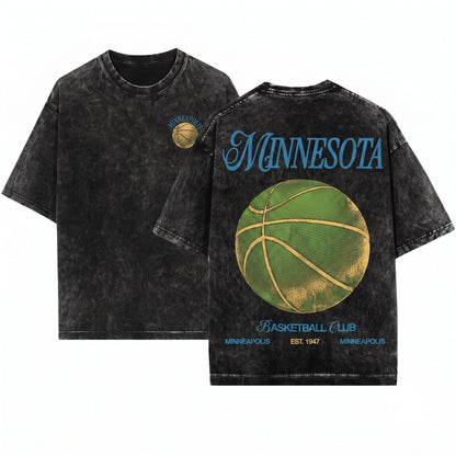 Minnesota Basketball Graphic Streetwear Back Print Unisex Wash T-Shirt