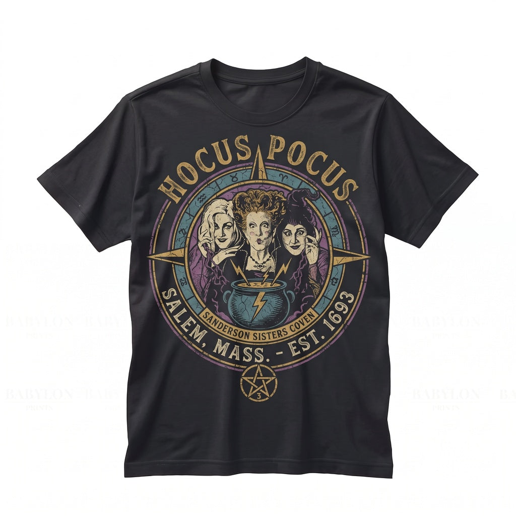 Retro Witch Sisters Graphic Halloween Party Apparel Salem Spooky Graphic Unisex TShirt