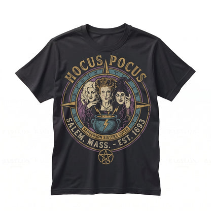 Retro Witch Sisters Graphic Halloween Party Apparel Salem Spooky Graphic Unisex TShirt