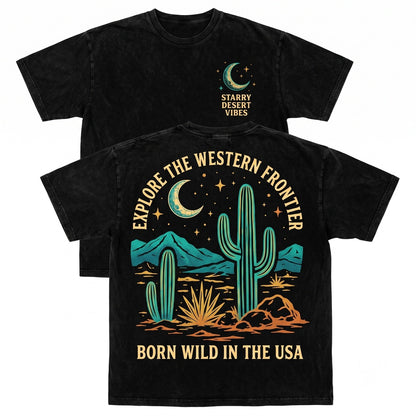 Classic Desert Night Cactus Moonlit Southwest Landscape Rustic Western Nature Gift Unisex Wash T-Shirt