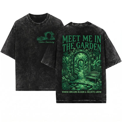 Gardening Gift for Women, Plant Lover Cottage Aesthetic, Meet Me in the Unisex Wash T-Shirt