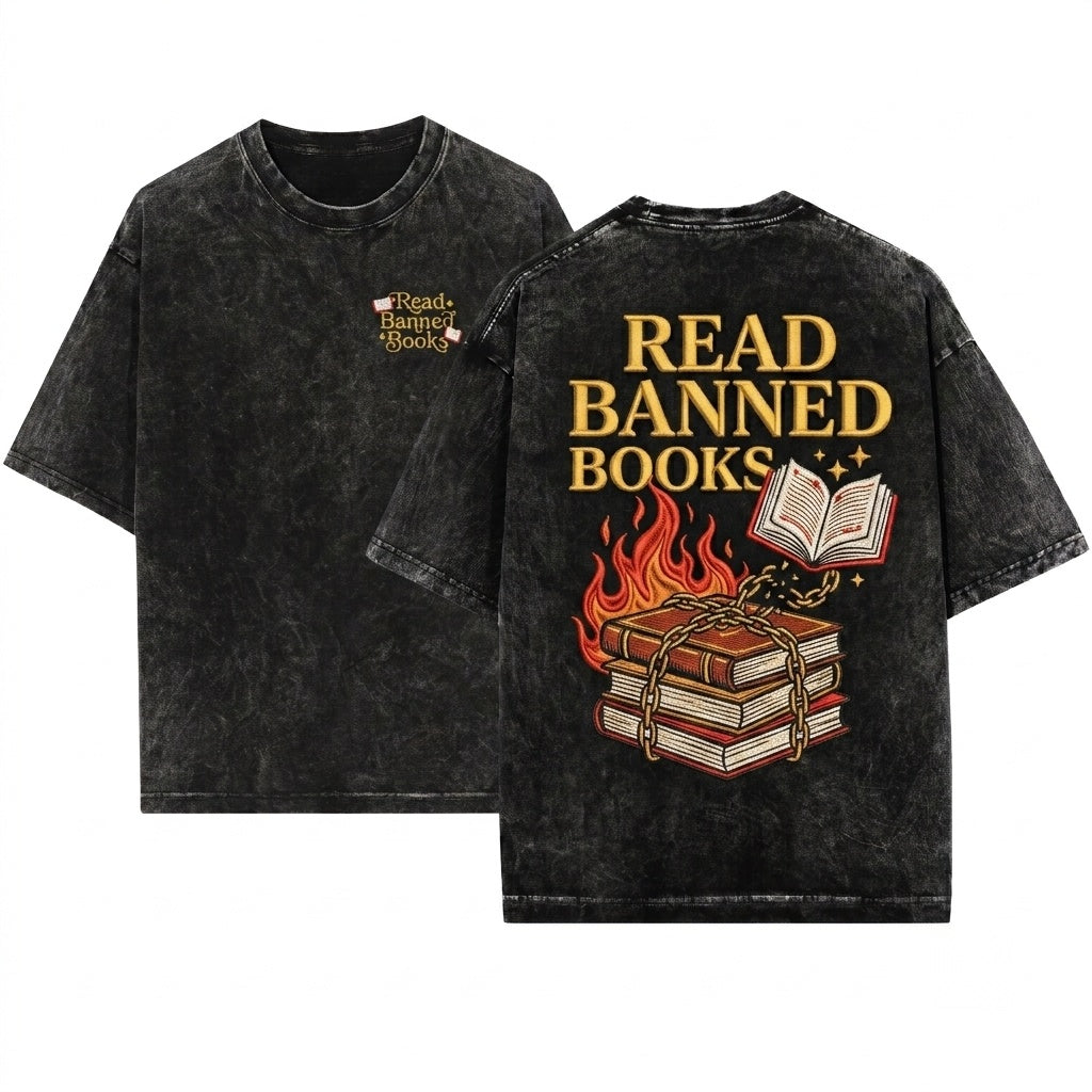 Read Banned Books Librarian Gift Bookworm Unisex Wash T-Shirt