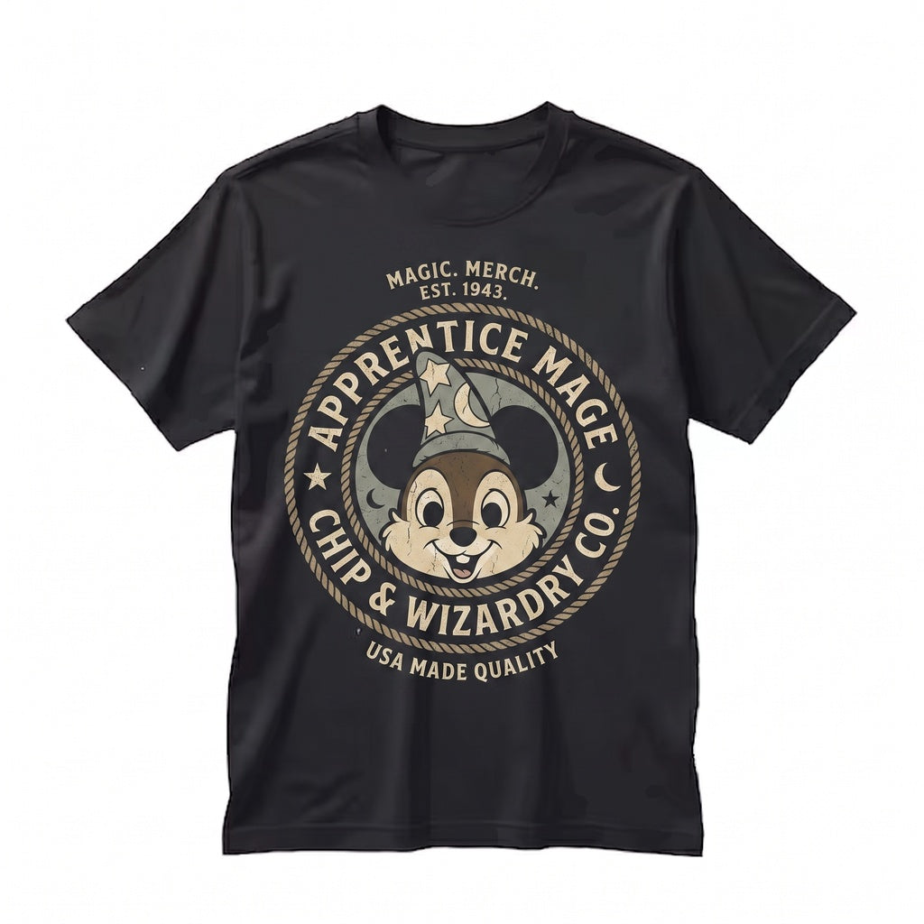 Chip and Dale Sorcerer Wizard Hat Magical Vacation Theme Park Family Matching Apparel Unisex TShirt