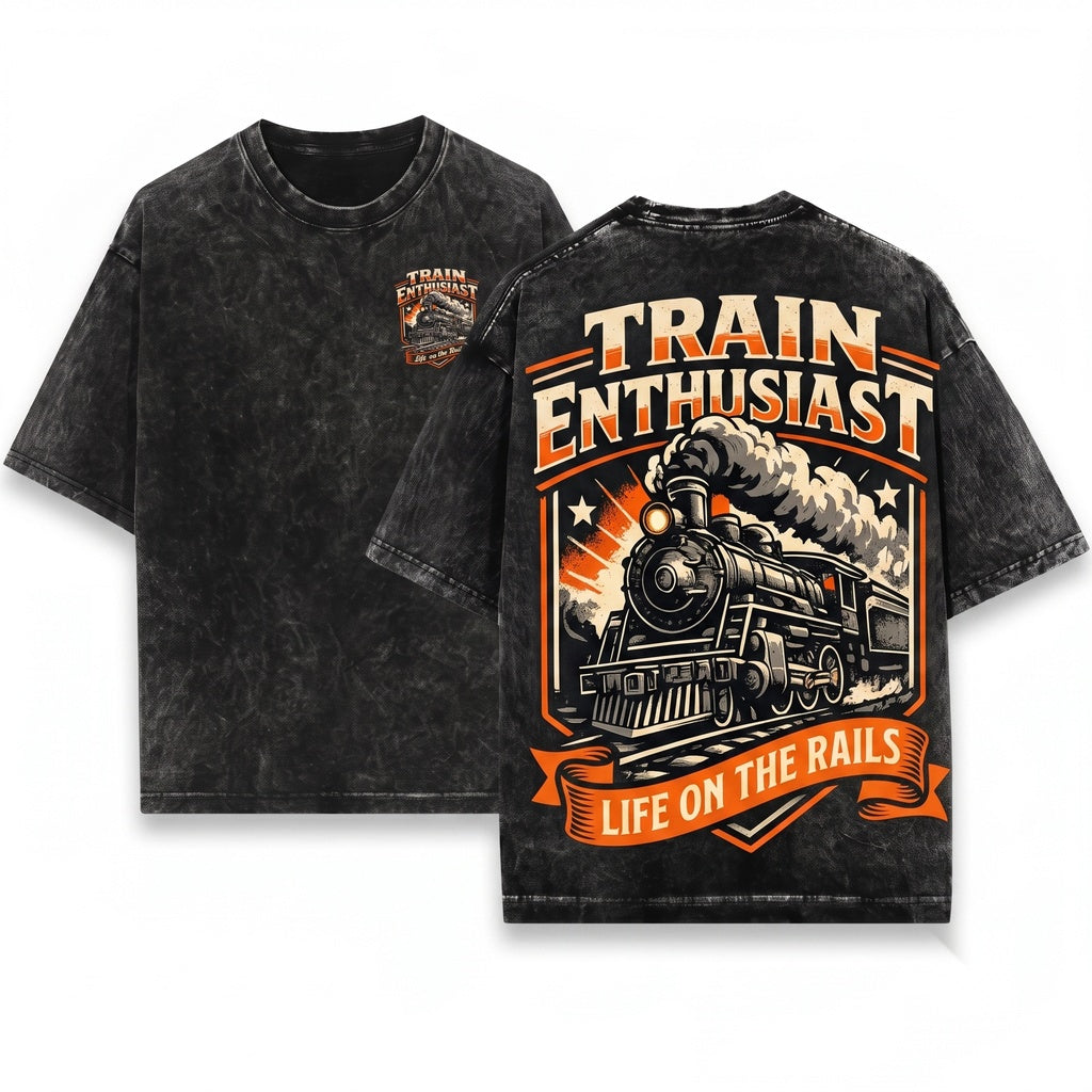 Vintage Steam Engine Locomotive Railroad Enthusiast Graphic Gift Unisex Wash T-Shirt