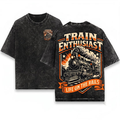 Vintage Steam Engine Locomotive Railroad Enthusiast Graphic Gift Unisex Wash T-Shirt