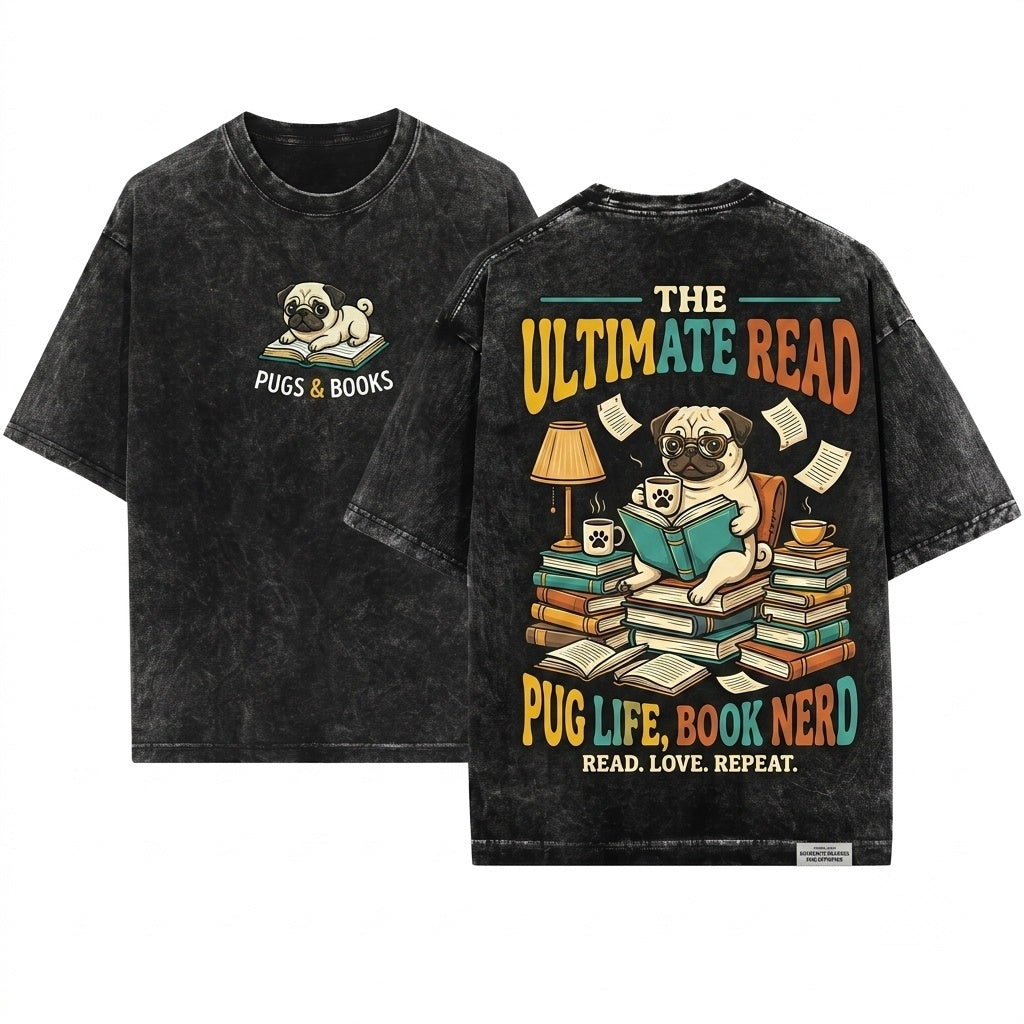 Pug Book Lover Cozy Dog Mom Gift Cute Reading Pet Top Unisex Wash T-Shirt