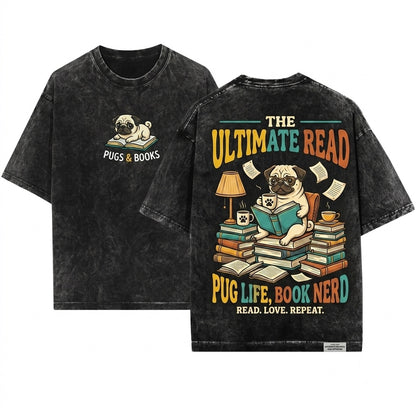 Pug Book Lover Cozy Dog Mom Gift Cute Reading Pet Top Unisex Wash T-Shirt