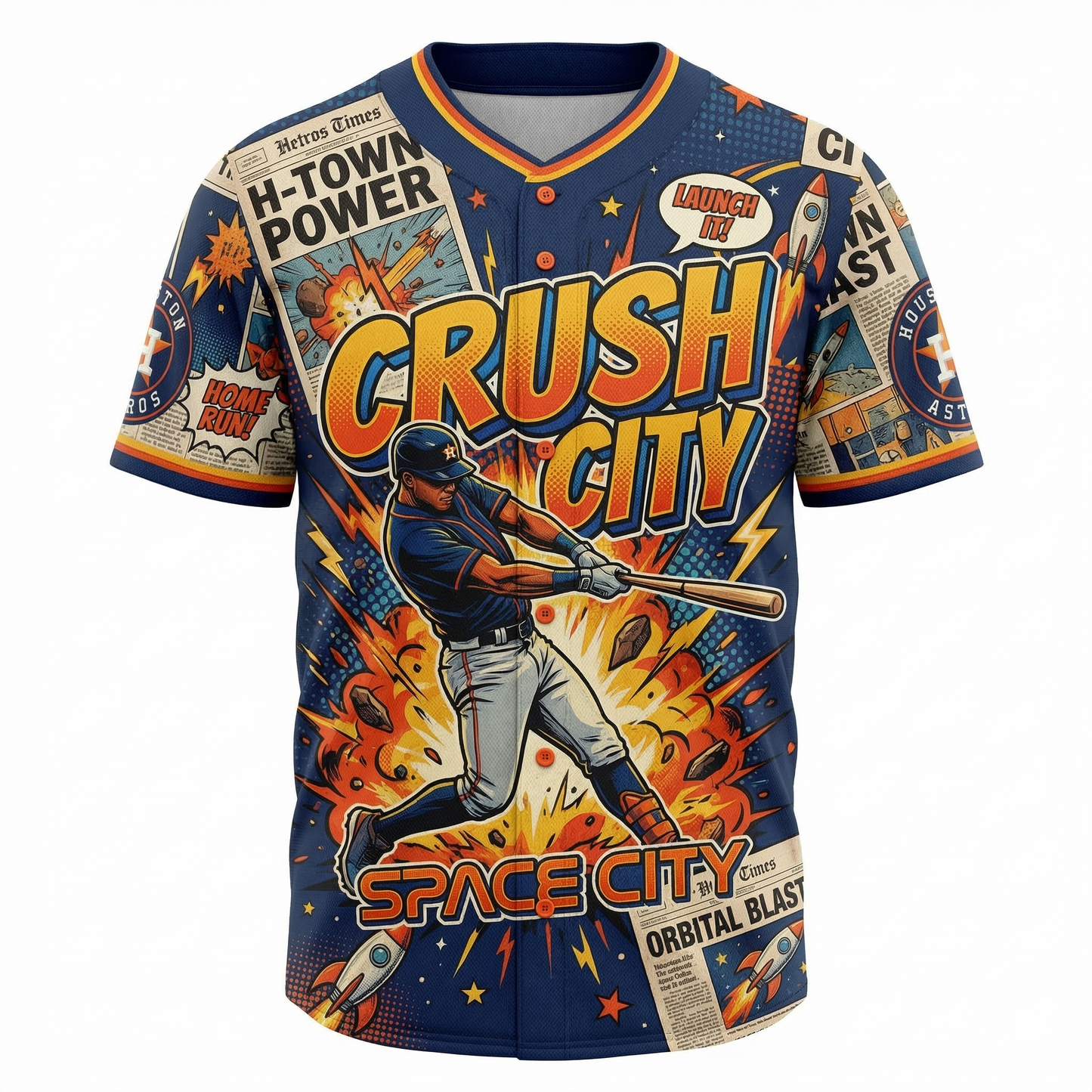 Space City Comic Edition All-Over Print Baseball Jersey Unisex - H-Town Baseball Fan Apparel