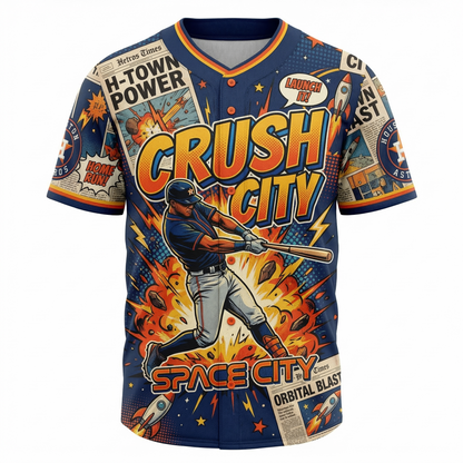 Space City Comic Edition All-Over Print Baseball Jersey Unisex - H-Town Baseball Fan Apparel