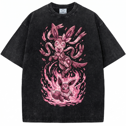 Vintage Sylveon & Eevee Cute Anime Unisex T-shirt