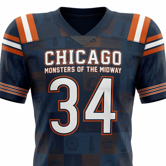 Premium Unisex Chicago Midway Football Jersey - Navy & Orange Custom Gridiron Shirt