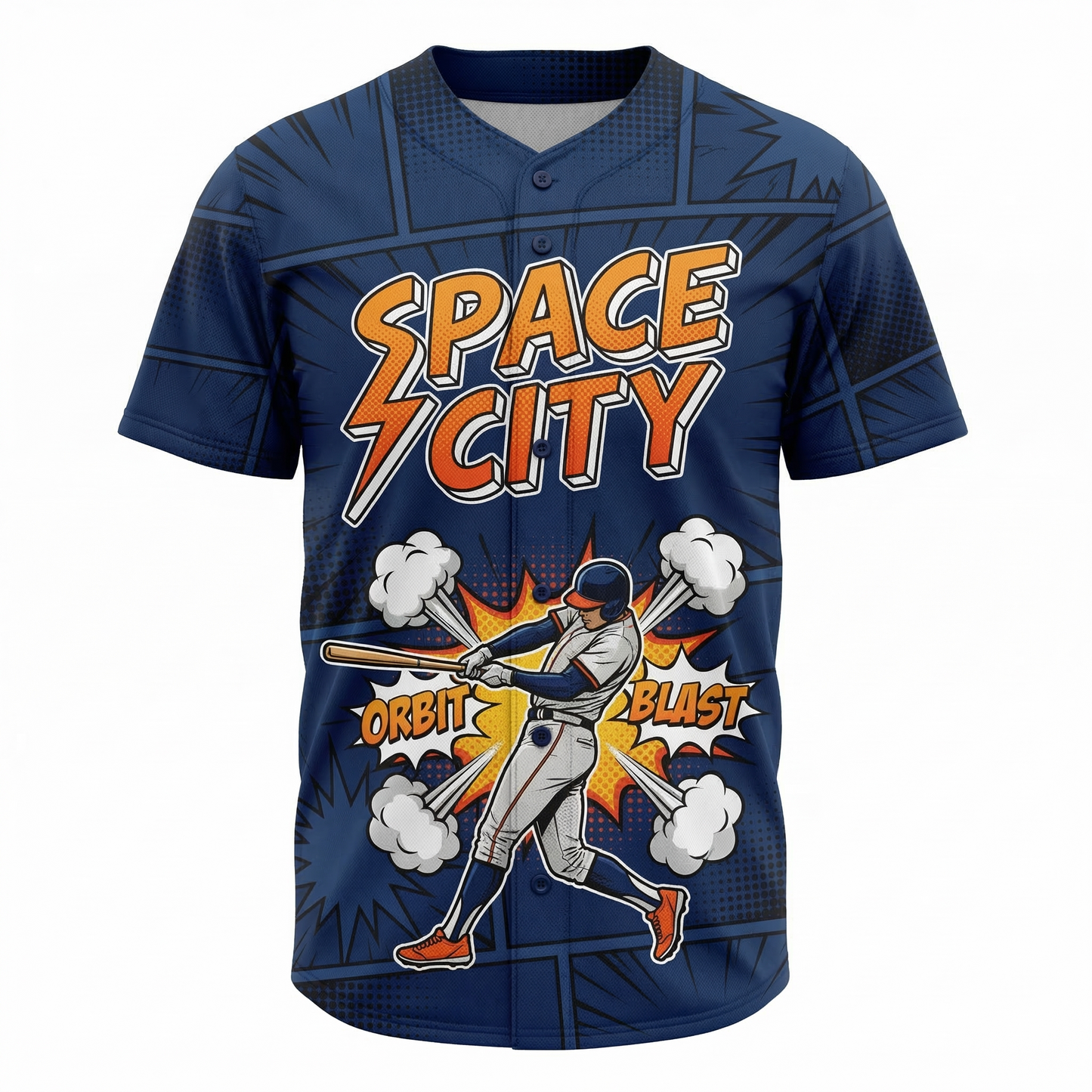 Space City Retro Comic Baseball Jersey Unisex - H-Town Baseball Hype Apparel
