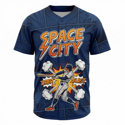 Space City Retro Comic Baseball Jersey Unisex - H-Town Baseball Hype Apparel
