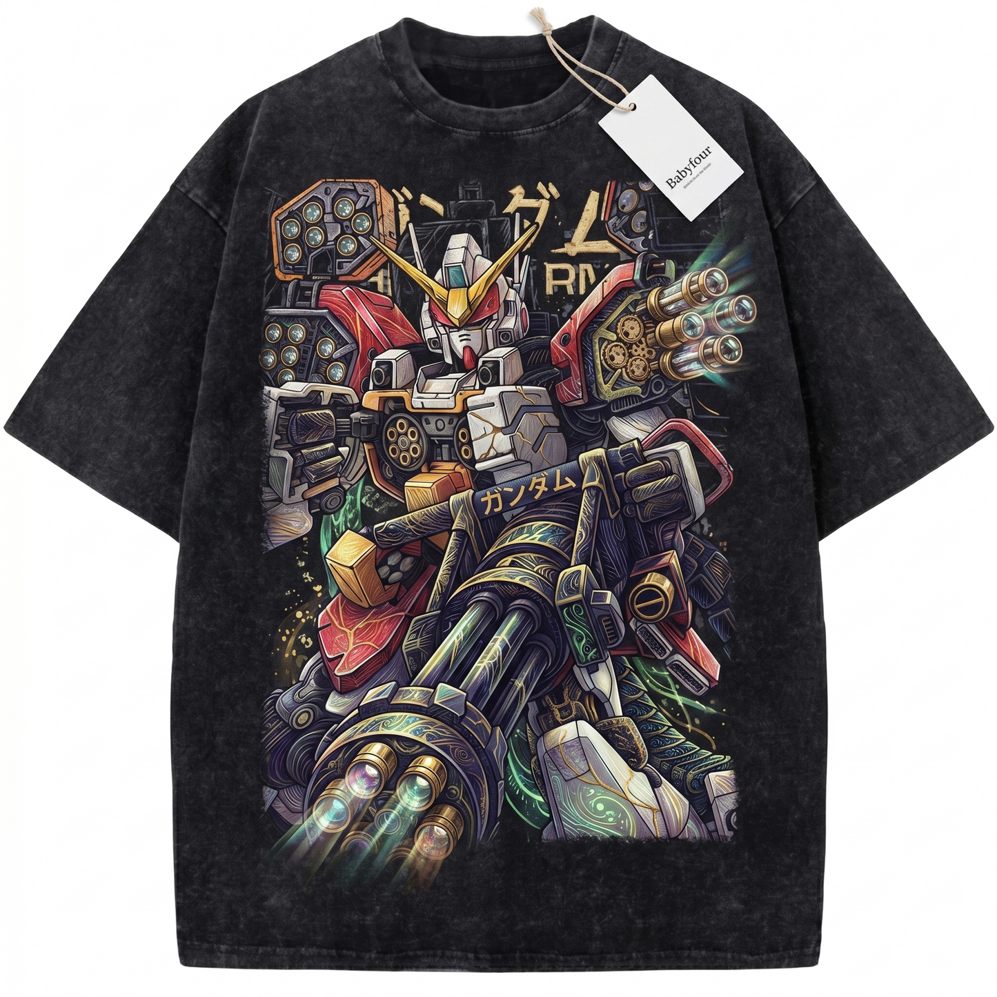 Funny Cute Mecha Robot Oversized Washed Graphic Tee Japanese Manga Apparel - Babyfour Unisex T-shirt