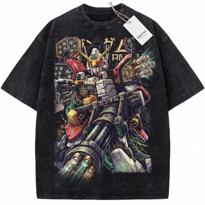 Funny Cute Mecha Robot Oversized Washed Graphic Tee Japanese Manga Apparel - Babyfour Unisex T-shirt