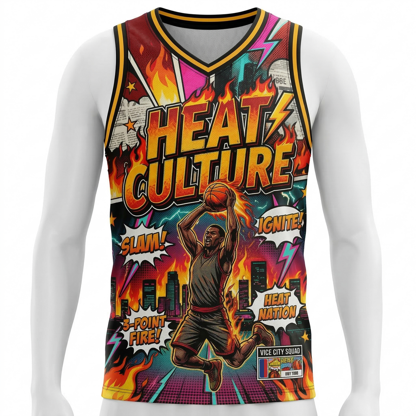 Men's Miami Vice Culture Comic Book Style Basketball Tank Top Jersey - Heat Nation Apparel