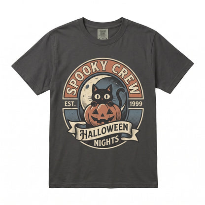 Spooky Black Cat Pumpkin Jack O Lantern Moonlit Autumn Halloween Graphic Gift Unisex TShirt