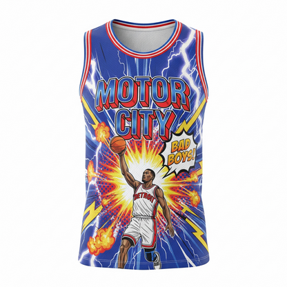 Motor City Basketball Heritage AOP Unisex Comic Art Hoop Jersey - "Bad Boys" Era Edition