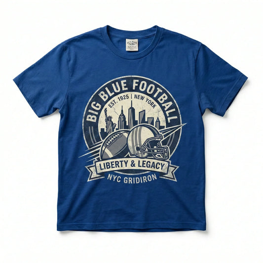 New York Big Blue Football Fan Retro Vintage Style T-Shirt - NYC Gridiron Spirit Apparel
