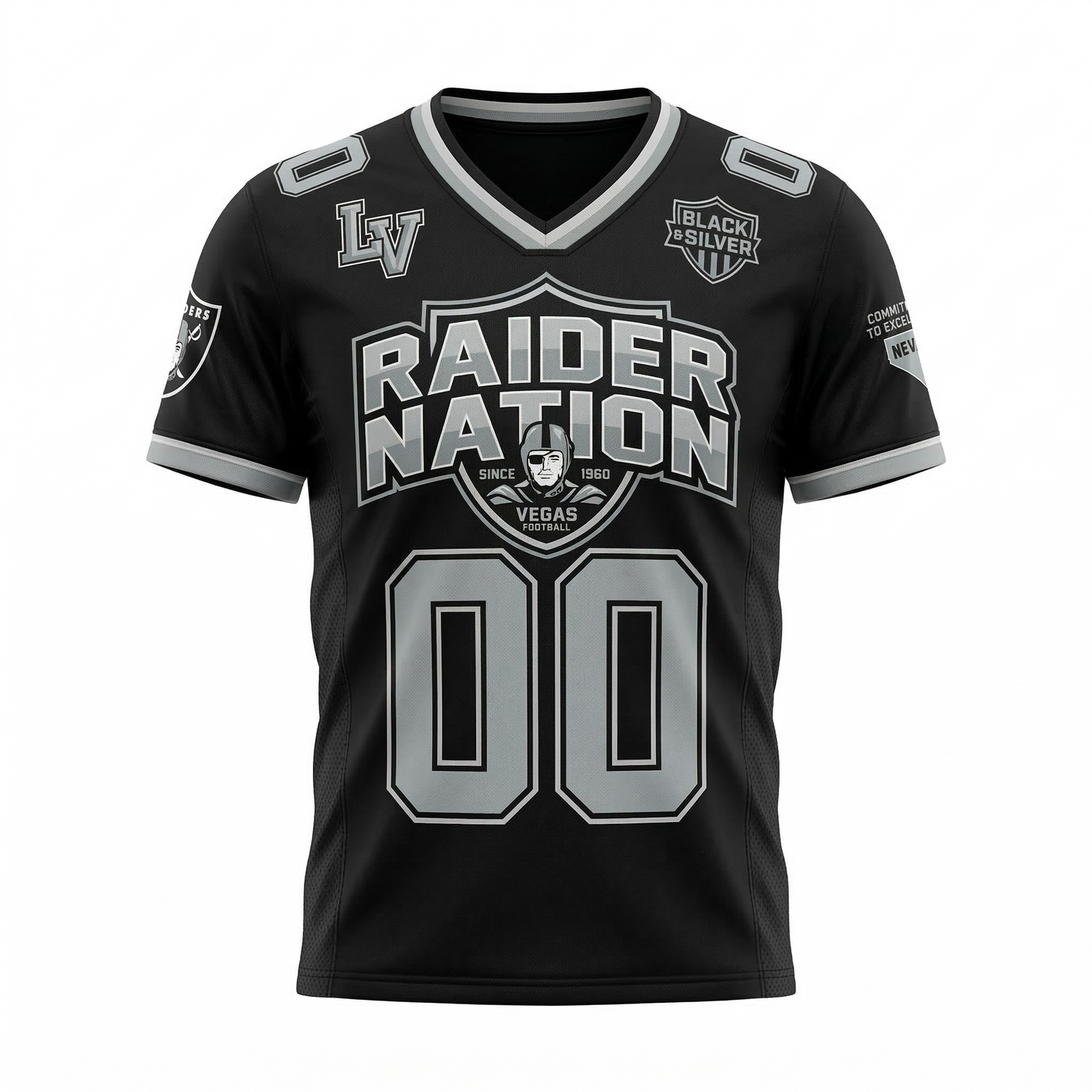 Premium Unisex Vegas Black & Silver Football Jersey - Athletic Fit Game Day Shirt