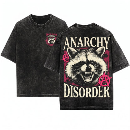 Vintage Anarchy Raccoon Pink Graphic Casual Apparel Unisex Wash T-Shirt