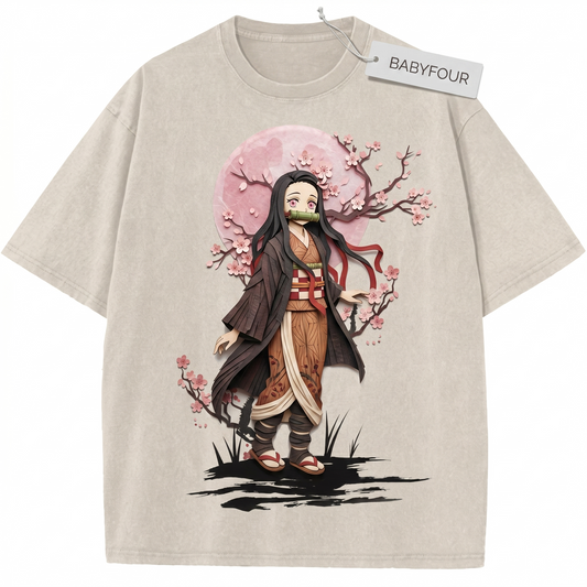 Vintage Japanese Anime Demon Sister Unisex T-Shirt, Retro Bamboo Muzzle Girl Graphic Tee