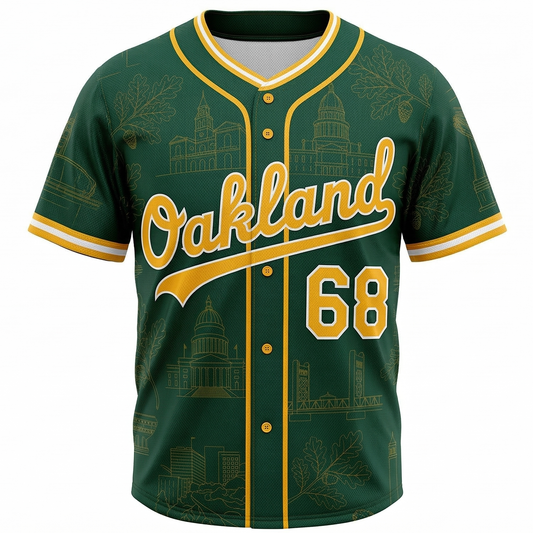 East Bay Heritage Green & Gold Baseball Jersey - Unisex Classic Button-Up AOP Shirt