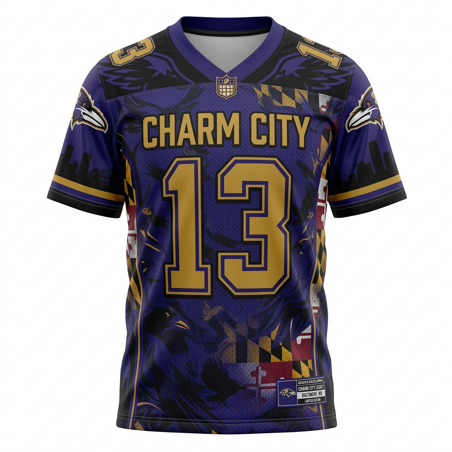 Unisex Charm City Gridiron Legacy Football Jersey AOP - Premium Purple & Black Athletic Apparel