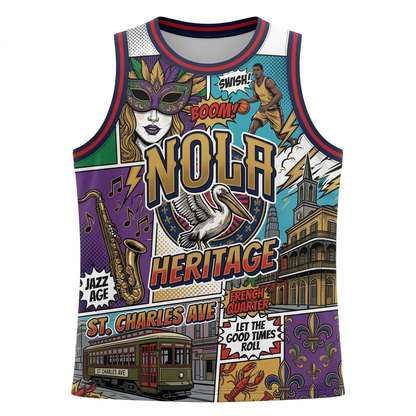 NOLA Crescent City Basketball Jersey - Unisex Vintage Comic Art Mesh Tank Top